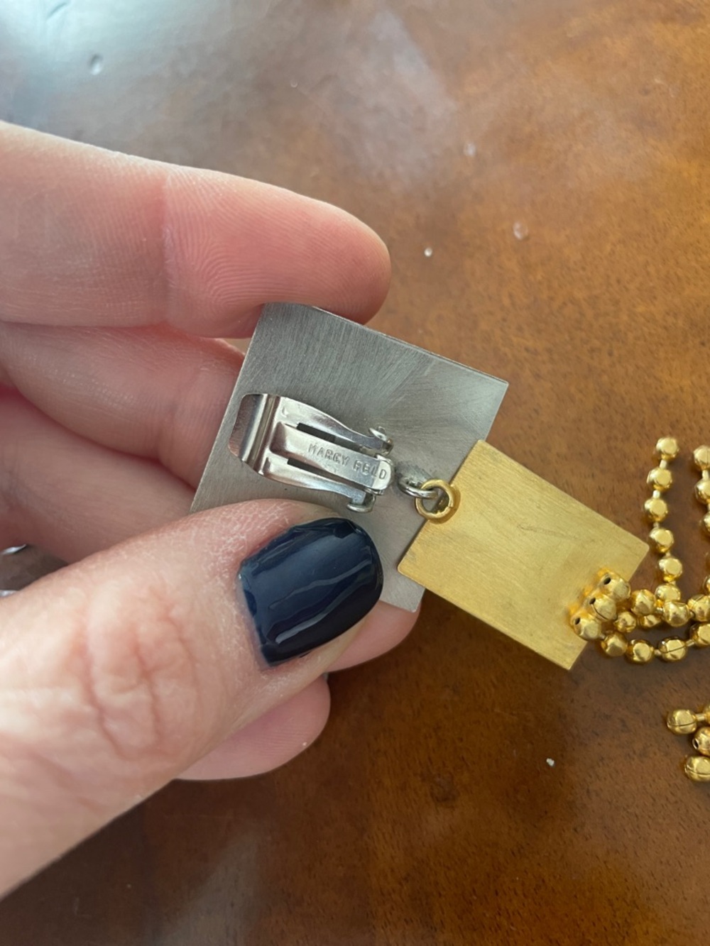 Marcy Feld Vintage Two-Tone Square Drop Clip Earrings in Gold and Silver - Picture 5 of 9